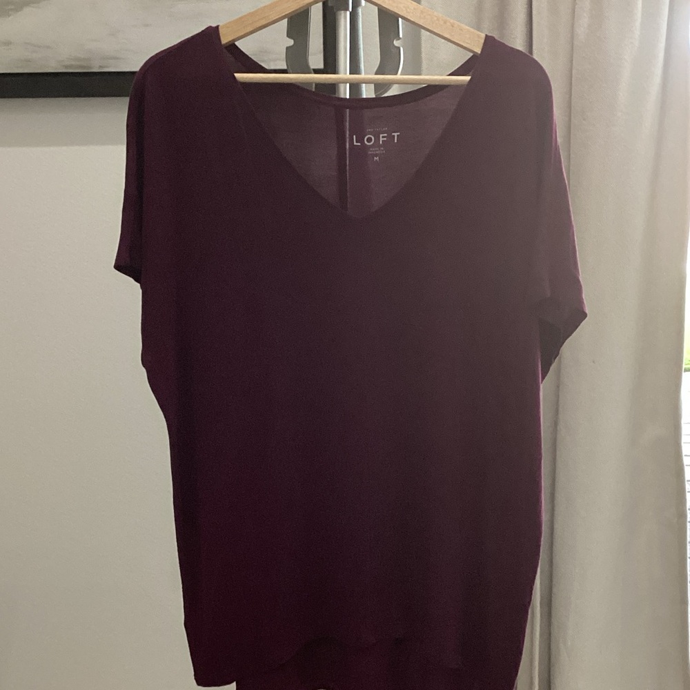 LOFT Short Sleeve V-Neck Top - Rich Burgundy